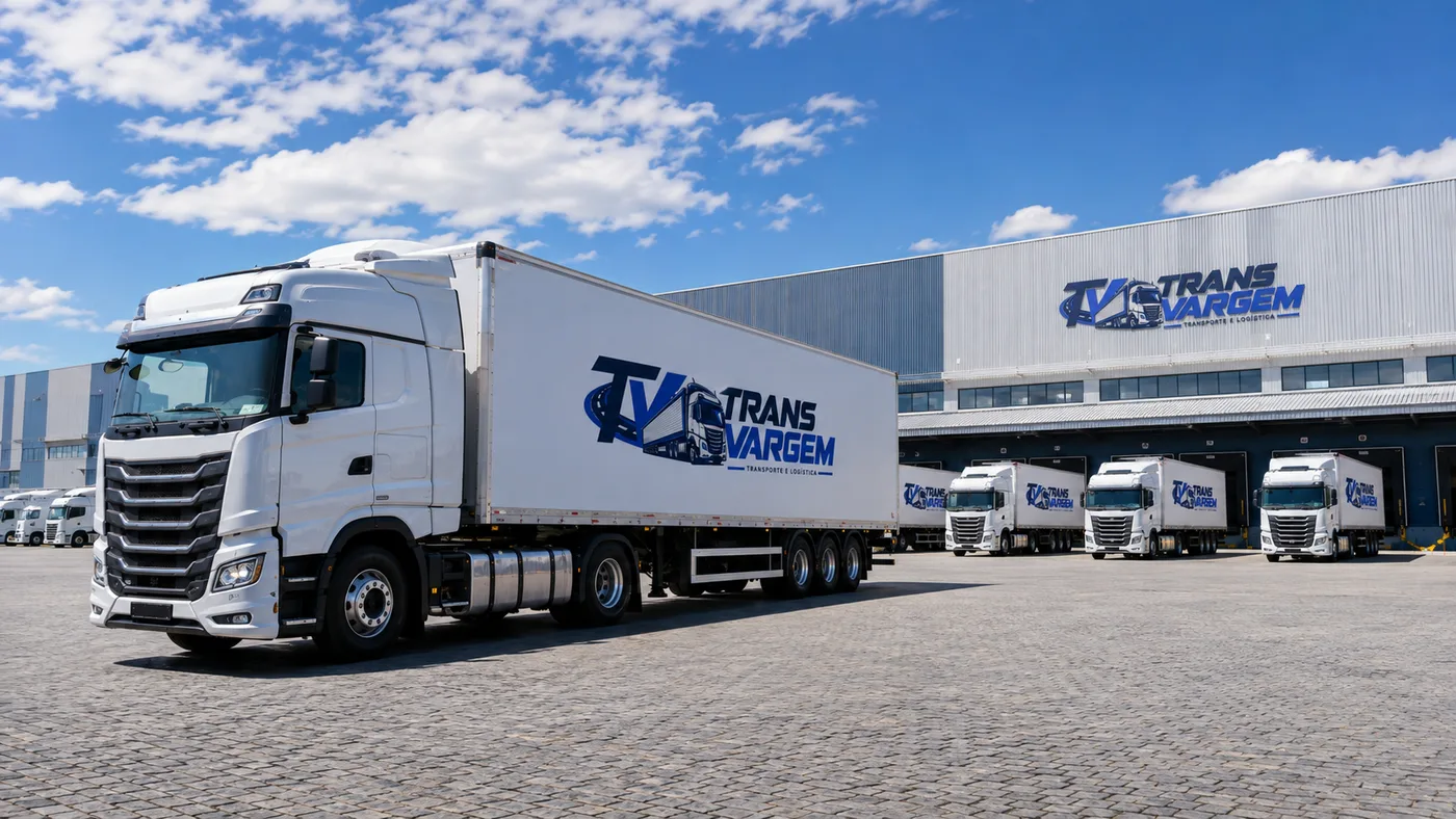 Centro de distribuição da TransVargem com frota estacionada nas docas